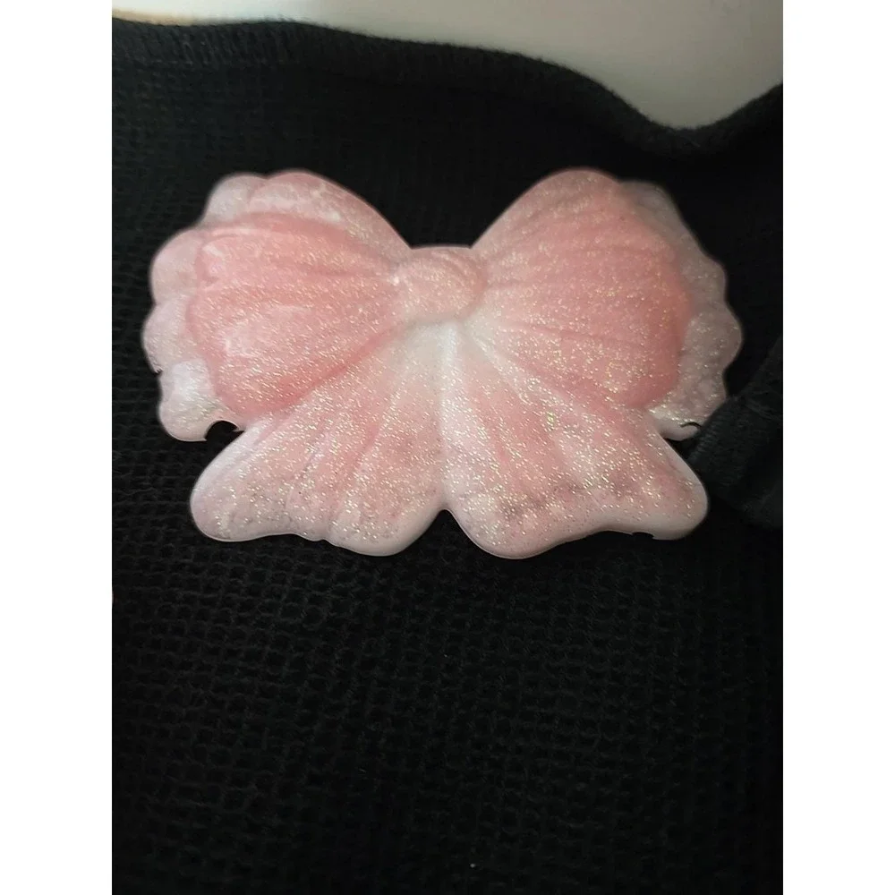 Handmade Resin Bow Shaped Trinket Box With Lid  Pink And White Glitter‎ 767